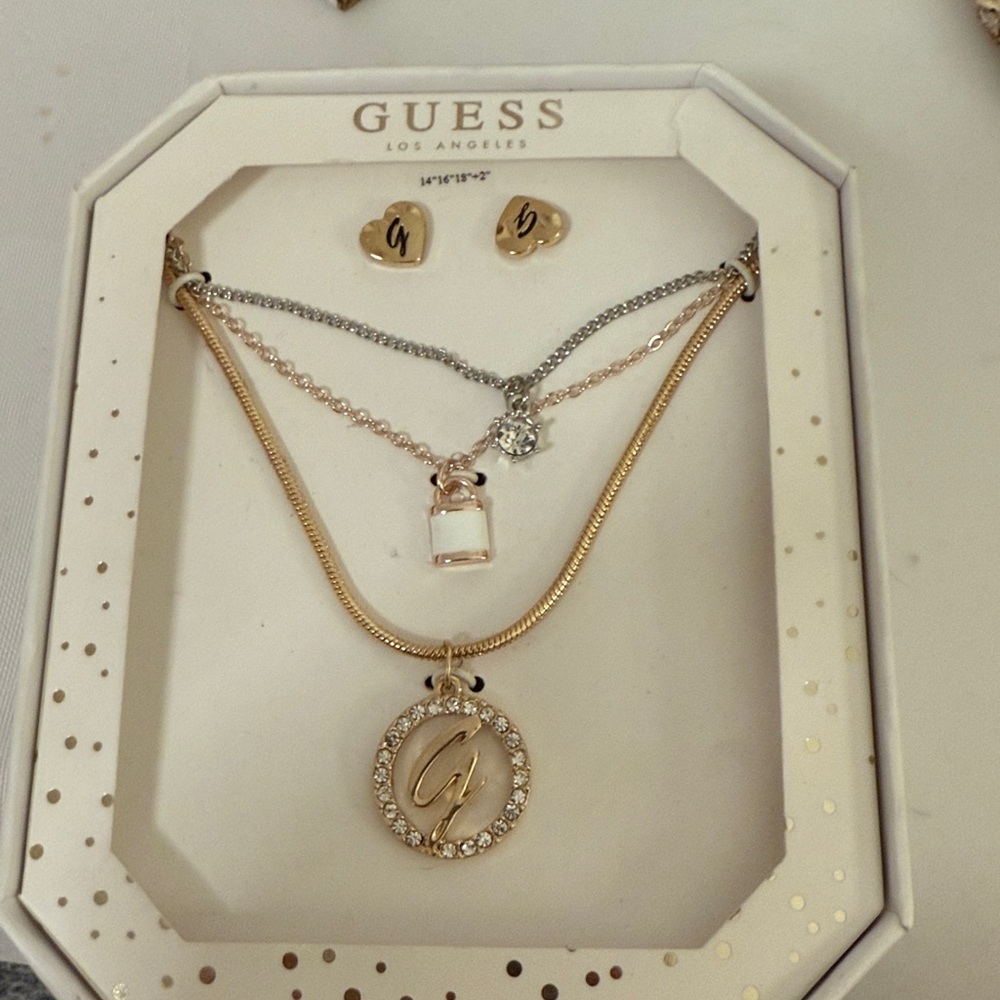 Initial G by Guess silver & black necklace NIB